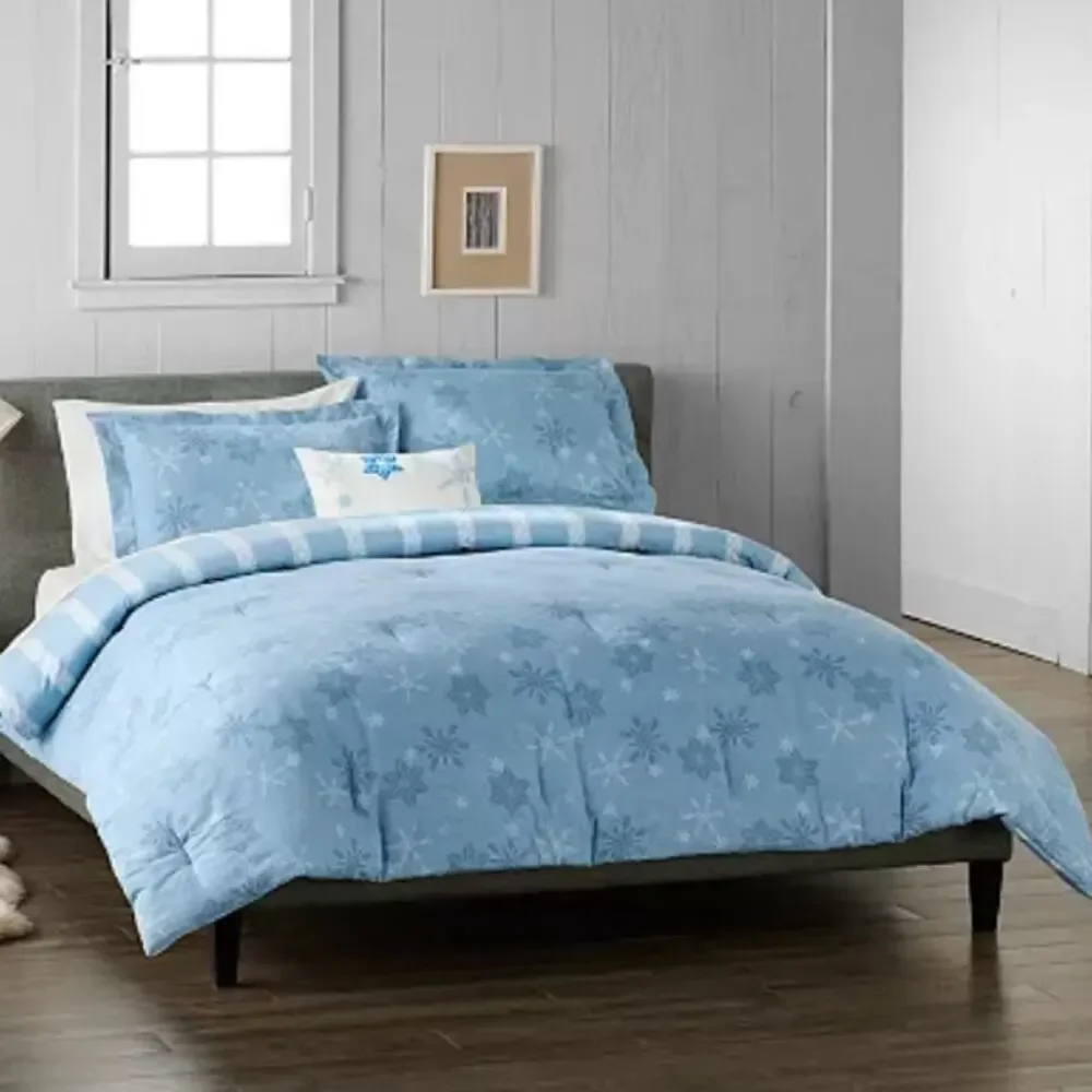 Cuddl Duds Snowflakes Flannel Heavyweight Comforter 4PC Set Full/ Queen